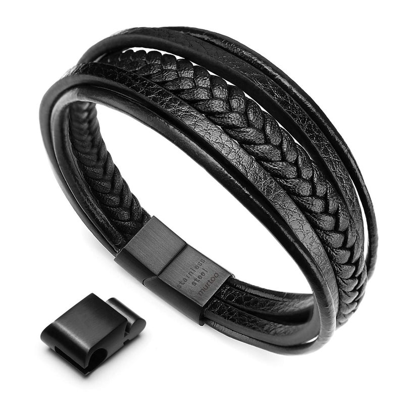 murtoo Mens Leather Bracelet with Clasp Cowhide Multi-Layer Braided Leather Mens Bracelet - Image 1